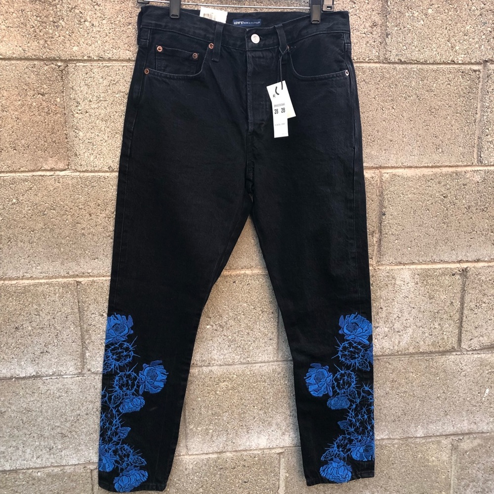 LEVI’S 501 Skinny High Rise Jeans Black Floral NWT - Picture 2 of 8